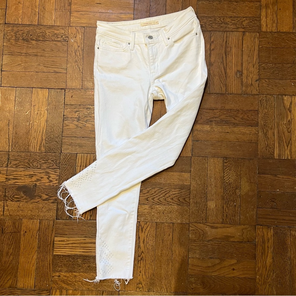 Levi's White 711 Skinny Studded Ankle Women's Jeans